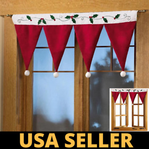 Window Christmas Santa Hat Curtain Valance Panel Xmas Kitchen Decoration