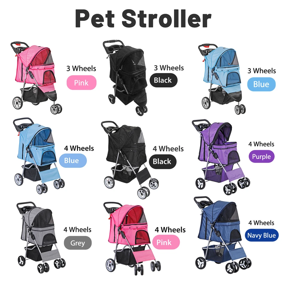 3/4-Wheel Lightweight Pet Dog Travel Stroller Folding w/Safety Belt & Cup Holder - Image 1 of 1