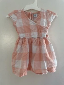 Old Navy Baby Girls Pink Gingham Linen Blend Short Sleeve Wrap Dress Pink 6-12 M - Picture 1 of 6