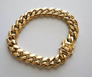 14 mm 8,5 Zoll Herren Kubanisches Miami Gliederarmband Kette 14 Karat Vergoldet Edelstahl - Bild 1 von 4