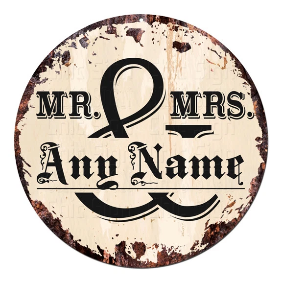CP-0099 ANY NAME'S MR & MRS Custom Personalized Chic Tin Sign Decor Gift Ideas - Image 1 of 1