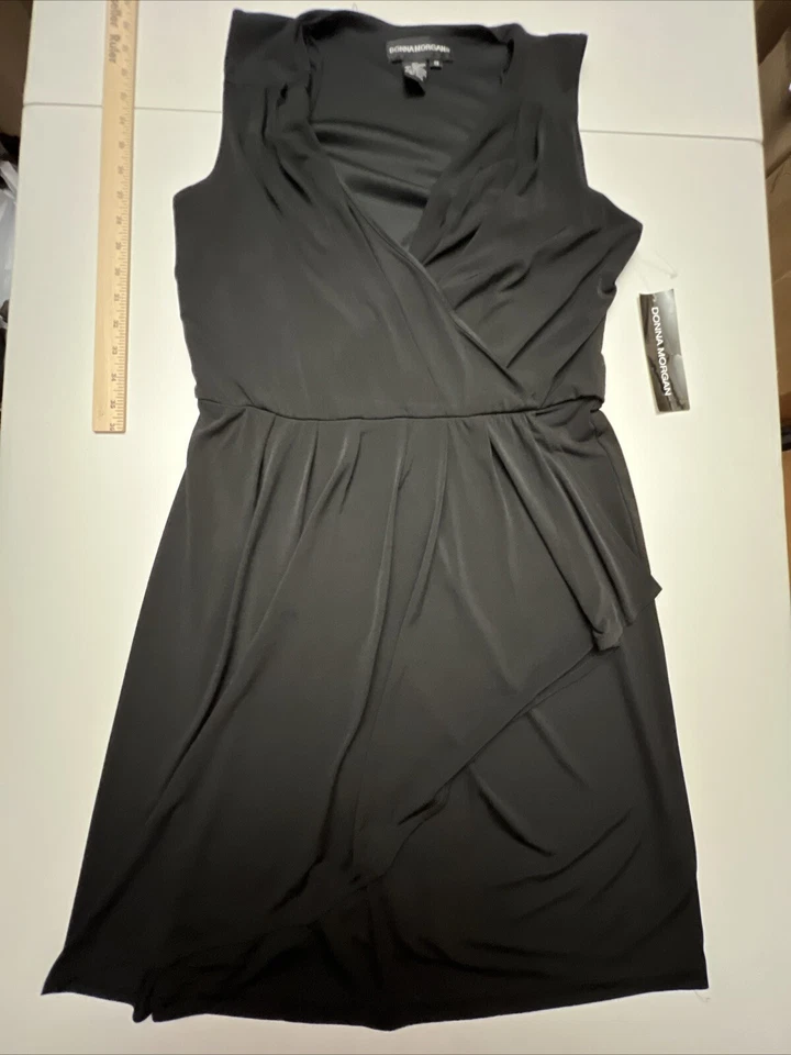 Vestido Donna Morgan para mujer 10 imitación envolvente midi sin mangas plisado acampanado nuevo con etiquetas Foto 1 de 4