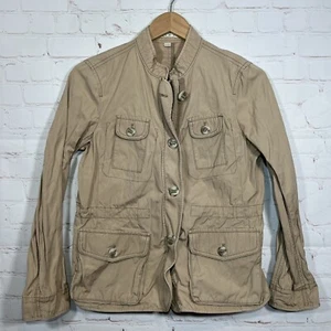 Ann Taylor Loft Jacket Womens Medium Petite Khaki Pockets Zipper Buttons - Picture 1 of 11