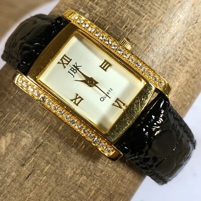 Reloj de cuarto de galón JBK Collection para mujer Camrose & Kross cuero negro bisel pavé 6 1/2" Foto 1 de 4