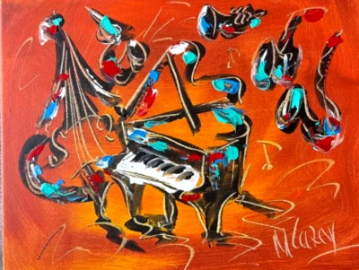 SMOOTH JAZZ  IMPRESSIONIST IMPASTO ARTIST  Original Oil GERhiiGgew - Image 1 of 4