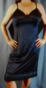 SPLENDIDO SEARS NERO SATINATO SCIVOLOSO NYLON PIZZO ORLO SNIP-IT SLIP COMPLETO 34 EVC - Foto 1 di 5