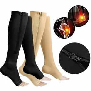 Zippered Medical Compression Socks 15-20mmHg Zipper Open Toe Socks for Men Women - Picture 1 of 20