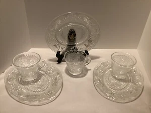 Set di 3-Vintage Indiana Glass - Piatti e tazze ovali per snack sandwich, 6 pezzi - Foto 1 di 7