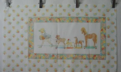 4 Paneles de Tela Edredón Tramposo Niña con Juguete Caballo Tren Borde Floral 33" An x 20" L Foto 1 de 4