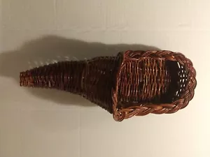 Cornucopia Brown Woven Wicker Horn Of Plenty Basket 14" - Picture 1 of 12