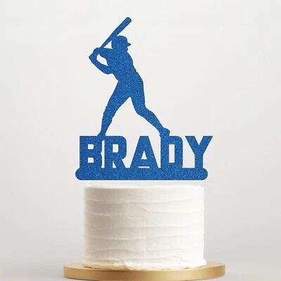Baseball Player Glitter Cake Topper, Birthday, Sports Lover, Baseball Theme Sign - Image 1 of 4