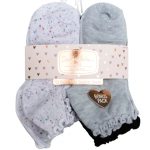 Sam and Olivia Girls Quarter Socks 12 Pair Bonus Pack Size 10-4 Frilly Trim NWT - Picture 1 of 6