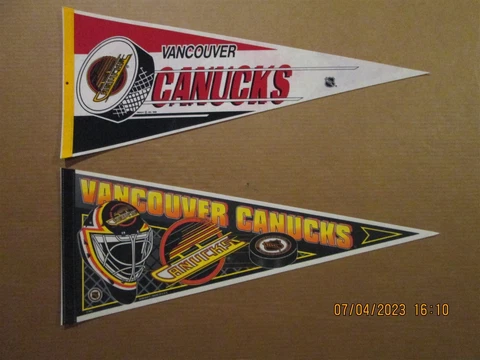 NHL Vancouver Canucks Vintage 1989 & 1990's Goalie Helmet Team Logo Pennants Cover
