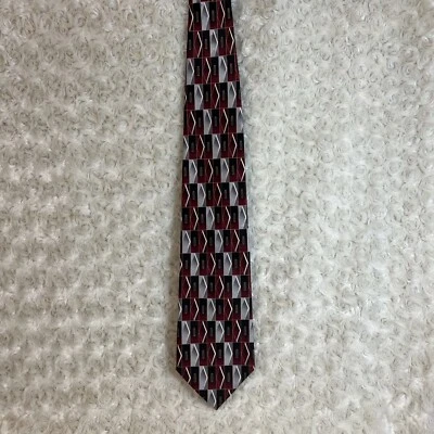 Pierre Cardin Maroon and Silver Necktie Silk  Geometric  UEC - Image 1 of 4