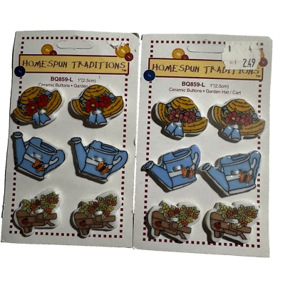 12x Homespun Traditions Vintage Ceramic Buttons Garden Hat Water NEW NOS #3011 - Image 1 of 3