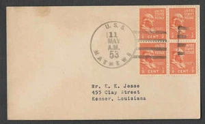 1953 PC #803 PREXY 1/2c BLOCK OF 4 PAYS 2c RATE USS MATHEWS - Picture 1 of 1