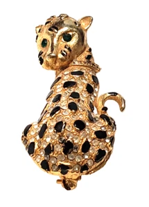 Diane Von Furstenberg Leopard Brooch Pin Crystal Enamel - Picture 1 of 23