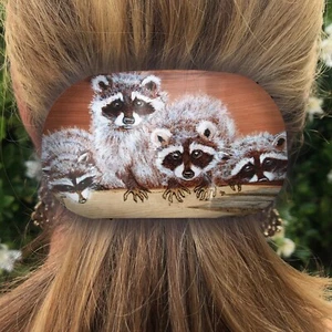 Wildlife Künstler Kunst Waschbären Geschenk handgefertigte Haarspange - Bild 1 von 5