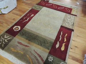 3x5 Modern Tibetan Geometric Oriental Area Rug SILK wool Red Green Beige Yellow - Picture 1 of 10