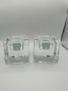 Set Of Orrefors Ice Cube Crystal Art Glass Votive Candle Holder Clear - Picture 1 of 10