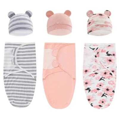 Newborn Baby Sleeping Bag Swaddle Blanket Sleeping Swaddle Muslin Wrap+Hat Set — 第 1/4 张图片
