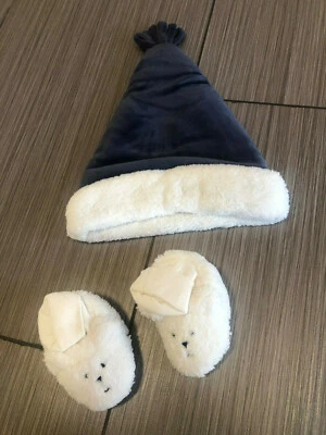 NUEVO CON ETIQUETAS Bebé Gap Infantil Santa Sherpa Forrado Sombrero Azul Blanco Sherpa Botines Navidad Foto 1 de 3