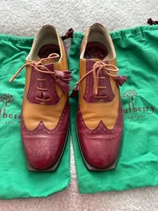 Mulberry 2 colour brogues with tassel laces size 7 1/2 or 40.5 burgundy and Tan - Picture 1 of 8