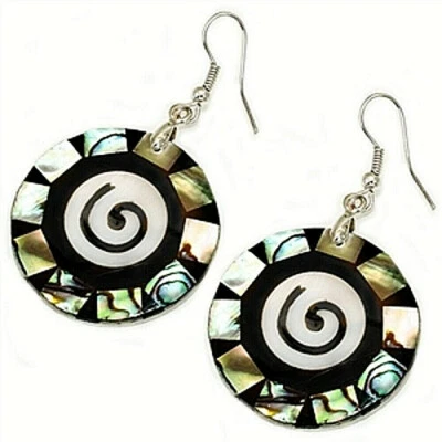Mosaic Mother of Pearl and Paua(Abalone) Shell Combination Inlay Earrings-AE0134 - Image 1 of 3