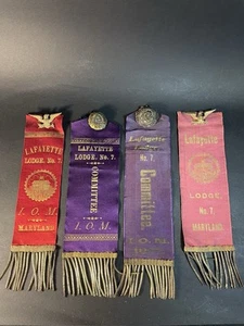 4 Antique Independant Order Of Mechanics Lafayette Maryland Lodge #7 Ribbons - Picture 1 of 22