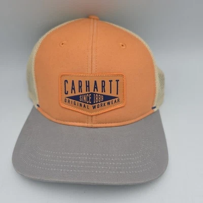 Carhartt Hat Cap Orange Trucker Mesh Patch Work Wear Snap Back Mens Casual - Image 1 of 4