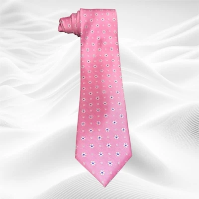 Corbata de diseñador Peter Millar para hombre 100 % seda rosa azul blanco flores plegada a mano Foto 1 de 4