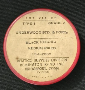 Underwood Typewriter Ribbon Remtico Supplies Black Rec. Medium with Tin Type 1 - Picture 1 of 3