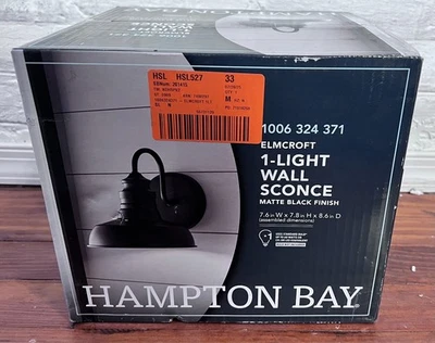 Hampton Bay Elmcroft 7.63英寸 1光哑光黑色农舍壁灯 — 第 1/4 张图片