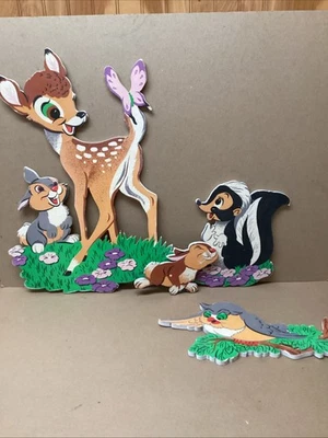 Винтажный Disney бумаги литография Bambi & друзей 4 шт набор и лампа уникальный лот - Изображение 1 из 4