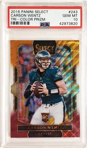2016 Panini Select NFL #243 Carson Wentz Tri-Color Prizm Field Level RC PSA 10 - Picture 1 of 4