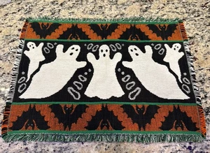 Mantel individual tapiz tejido temático fantasma vintage decoración de flecos de Halloween - Imagen 1 de 2