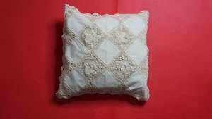 LINEN LACE CUSHION COVER BEIGE COLORED SIZE 16inch X 16 inch handmade - Picture 1 of 2