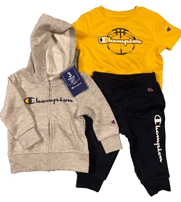 Champion Juego de 3 Piezas 18 Meses Niños TM Oro SD / Buey Brezo / Azul Marino Foto 1 de 4