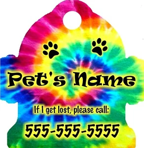 Personalized Custom Pet Tag Fire Hydrant Tie-Dye Tie Dye Rainbow Background NEW - Picture 1 of 1