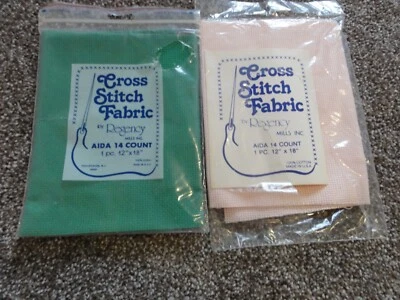 NEW SET OF 2 PINK & GREEN CROSS STITCH AIDA FABRIC 12x18 14 COUNT REGENCY - Image 1 of 4