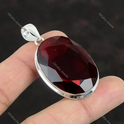 Natural Mozambique Garnet Gemstone Pendant 925 Sterling Silver Jewelry For Women - image 1 of 4