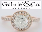 Gabriel 1.01 ct 14K Rose Gold Round Cut Diamond Halo Engagement Ring GIA H / SI1