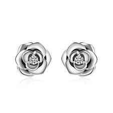 Sterling Silver CZ Stone Flower Stud Earrings Jewelry Gift For Women