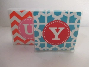 C. Wonder 25 Monogram Coaster  Turq REd Pink Orange U & Y NWT $20 Each set of 2 - Picture 1 of 6