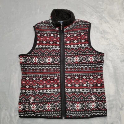 Karen Scott Sport Vest Womens L Petite Black Red Fleece Aztec Full Zip Outdoor - Image 1 of 4