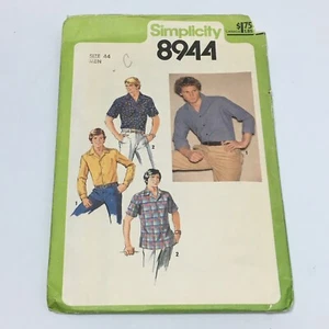 Vintage 70s Shirt Mens Size 44 CUT Sewing Pattern Simplicity s8944 - Picture 1 of 2