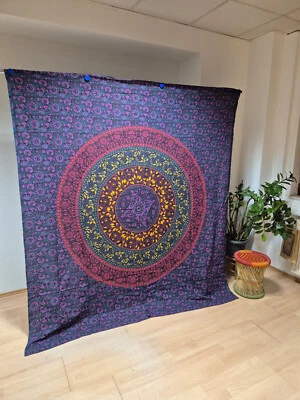 XXL 240x210cm  Mandala VIOLETT BLUME gelb grünrot Wandbehang Tagesdecke Indien - Bild 1 von 4