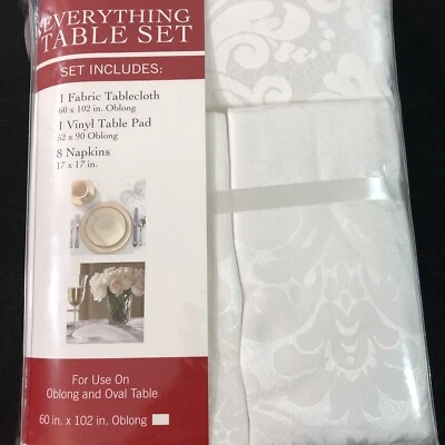 Everything Table Set White 60x102 Oblong, Vinyl Table Pad, 6 Napkins - Image 1 of 4