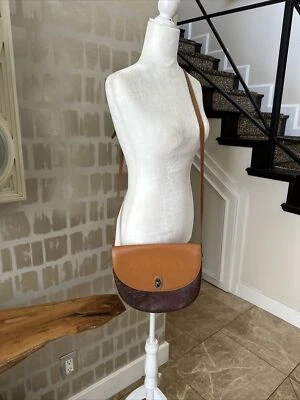 Bolso Bandolera Escada Vintage Años 80 Boho Cachemira y Floral Cuero Marrón Sillín Foto 1 de 4