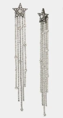 Pendientes colgantes brillantes estrella navideña Betsey Johnson tono plata y pedrería  Foto 1 de 4